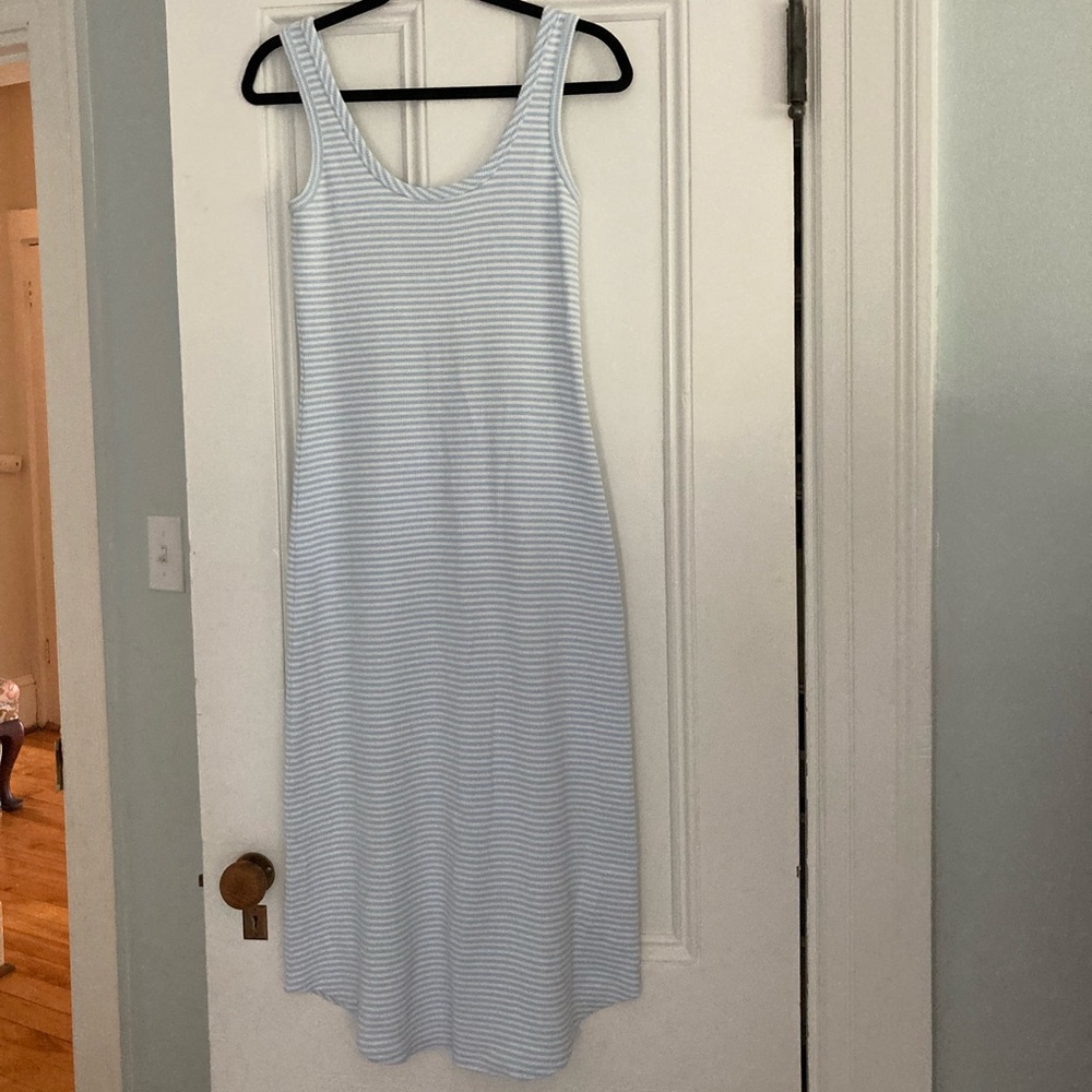 Alice Walk Ribbed Tank Dress, Blue & White, Small
